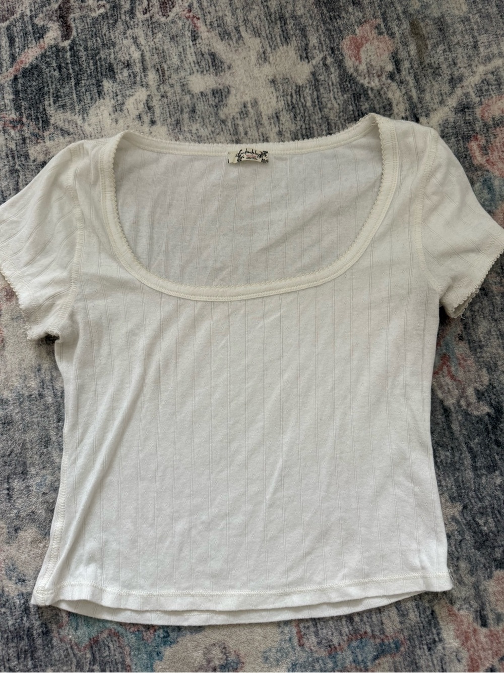 Free People White Scoop Neck Ribbed Short Sleeve Tee